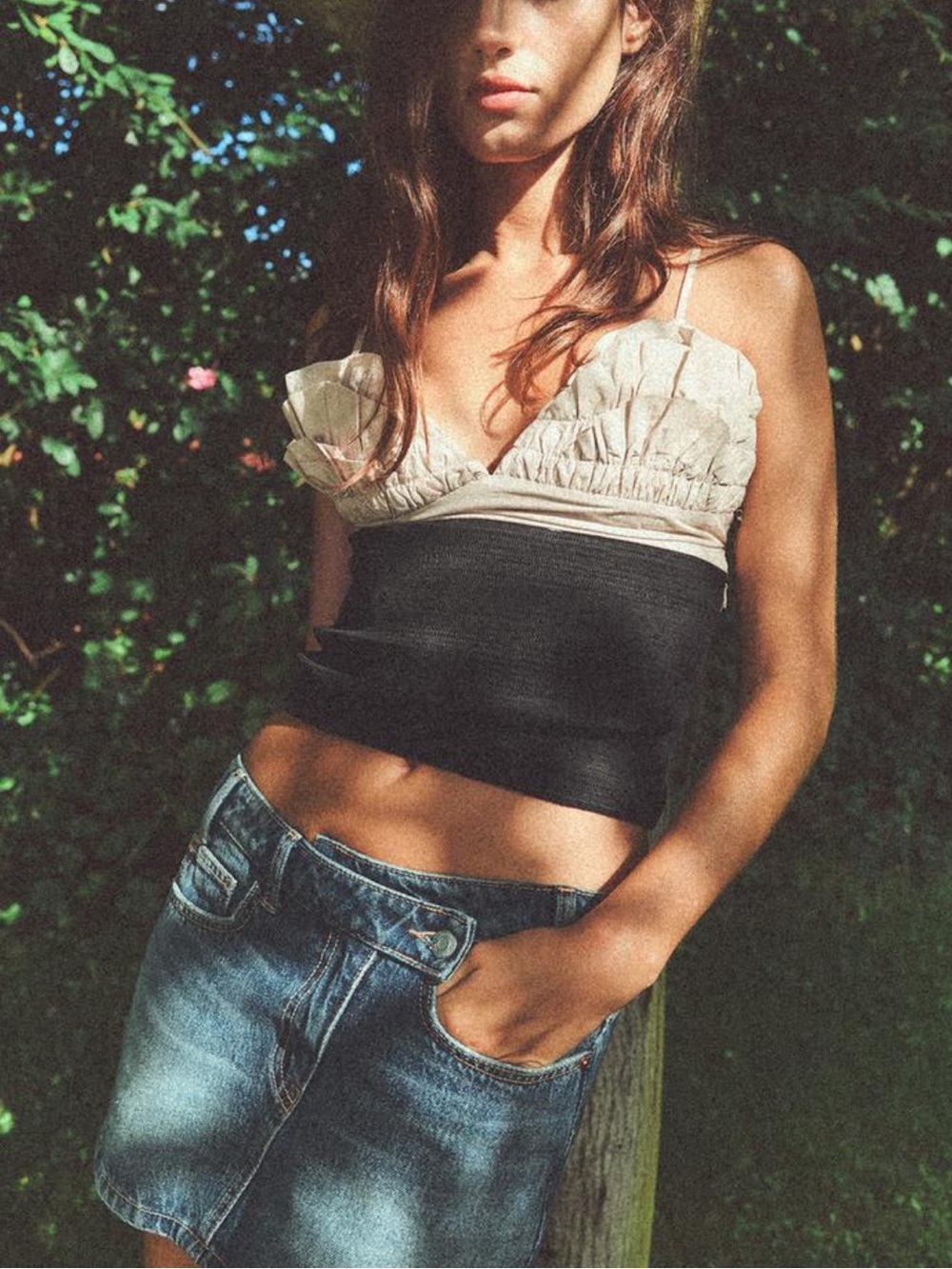 Zara Contrasting Ruffled Top XS